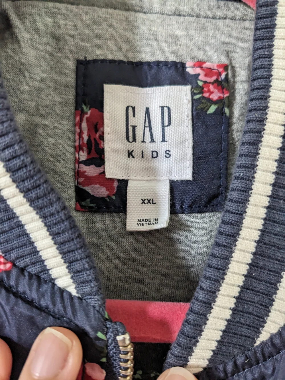 GAP Floral Bomber Jacket - Navy with Pink Roses
